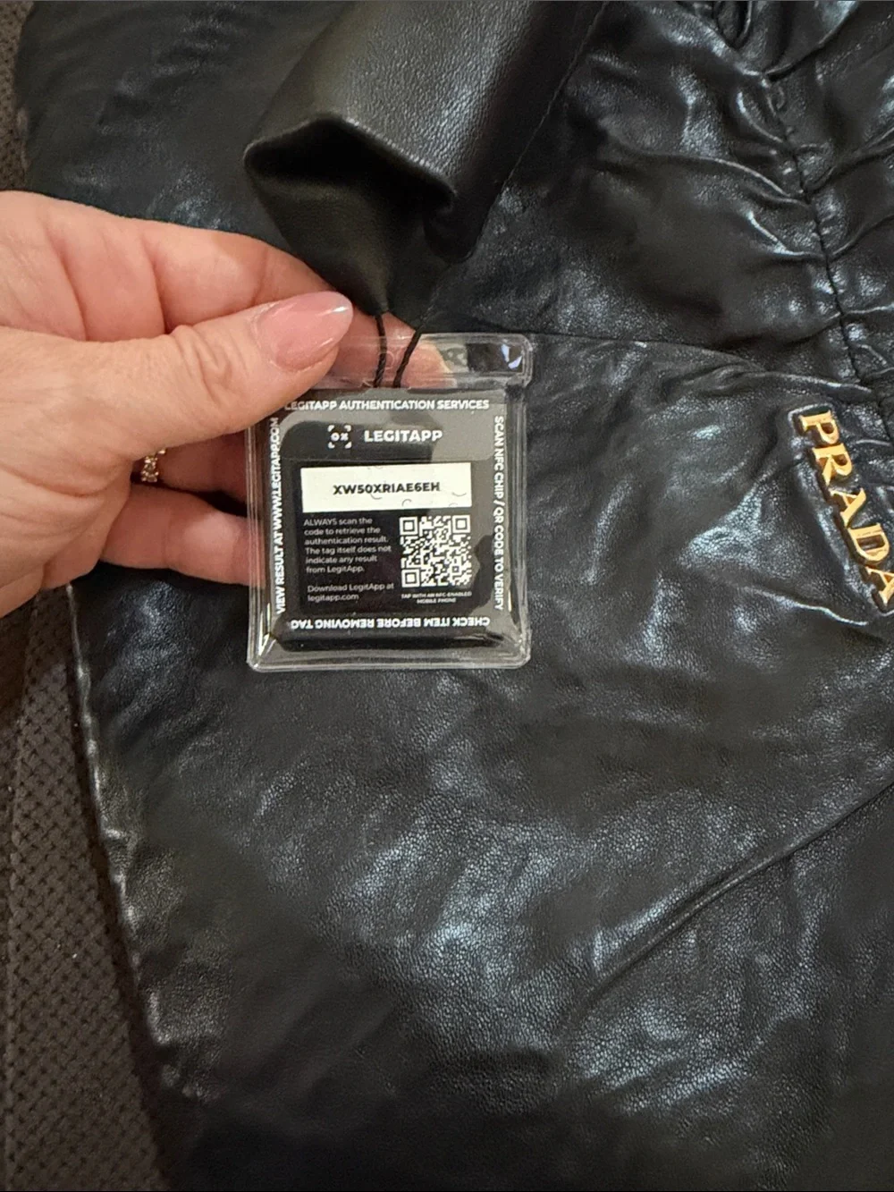Prada Black Gathered Leather Clutch with Gold Logo Accent